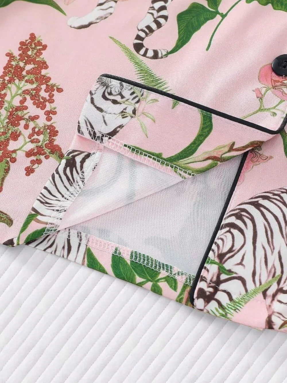 Pink Floral Tiger Print Women's Pajama Short Sleeve Collared Top and Shorts set